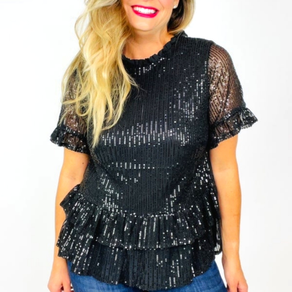 ANDREE NWT Sequin Baby Doll Top Med